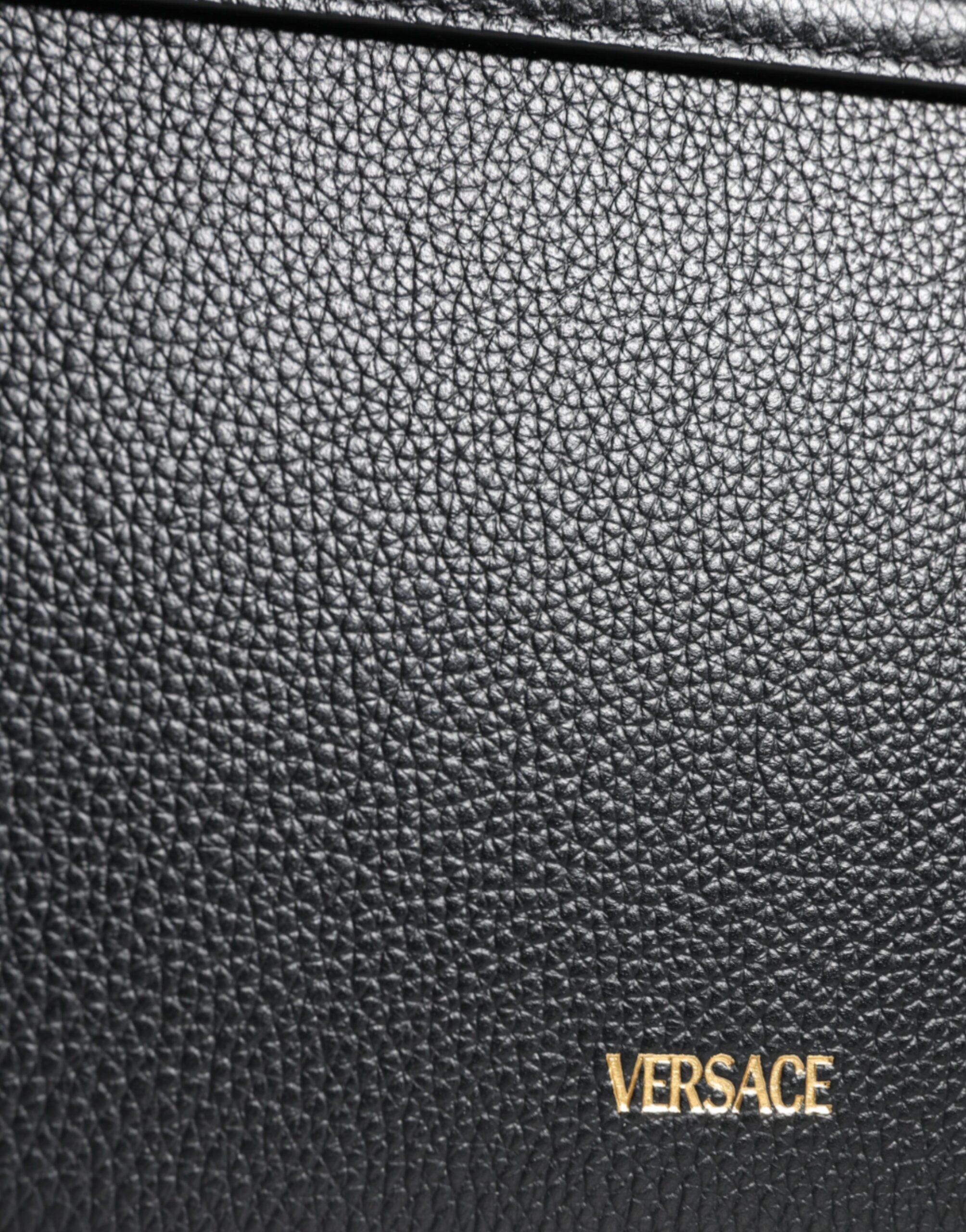 Versace Siyah Taneli Dana Derisi Logolu Çapraz Askılı Omuz Çantası